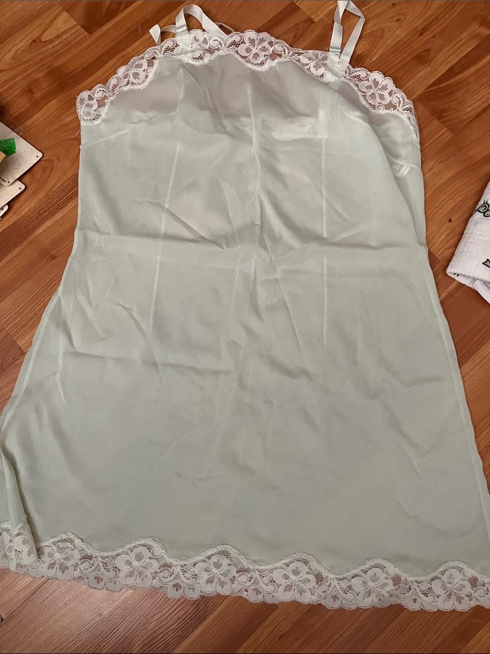 Vintage Pembrooke Light Sage Lace-Trim Slip Dress - Lingerie